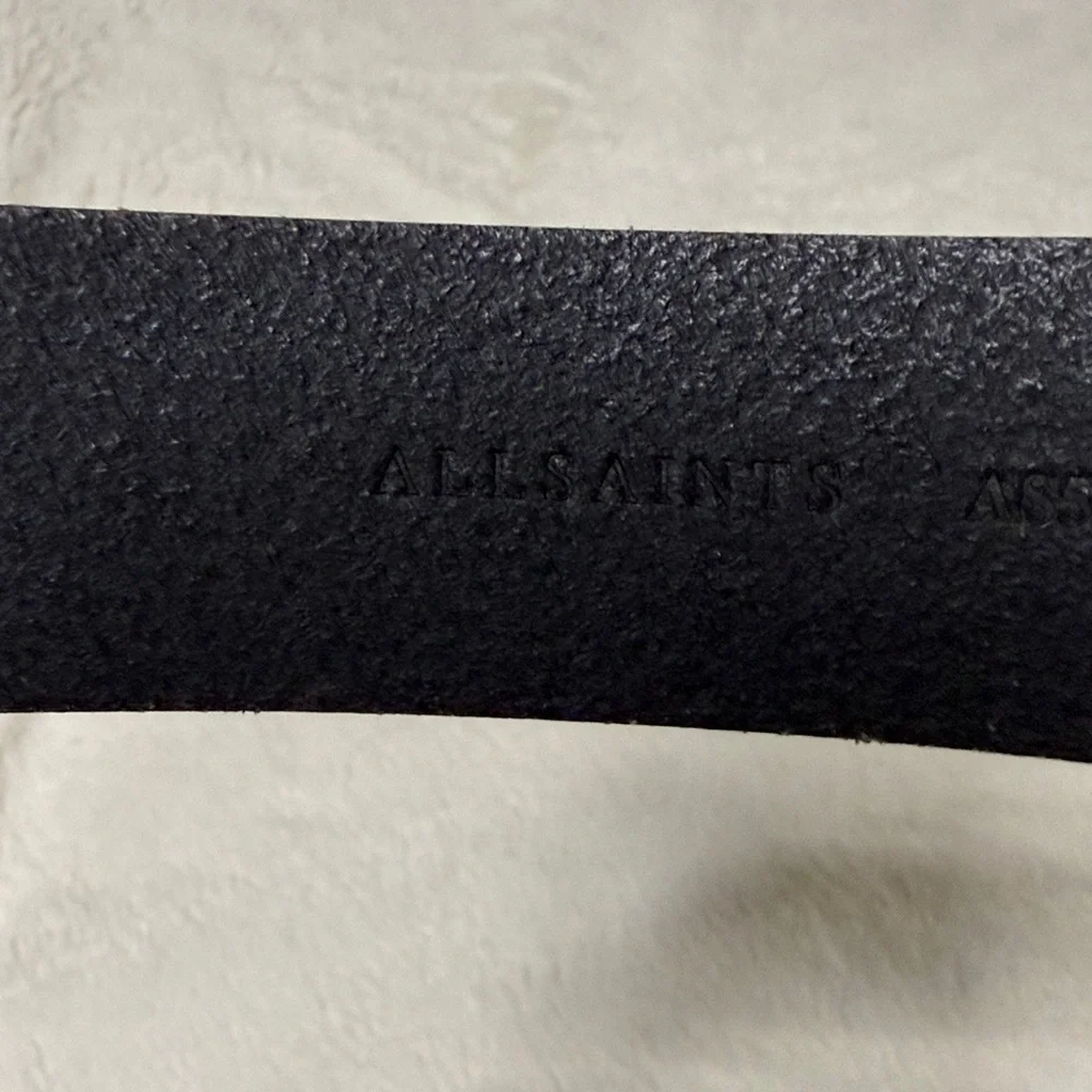 AllSaints Women’s Geometric Silver Studded Black Leather Belt - Sz Large, NWT